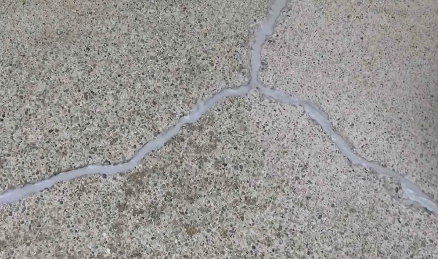 A crack in the concrete floor of a house, indicating potential structural damage or wear and tear.