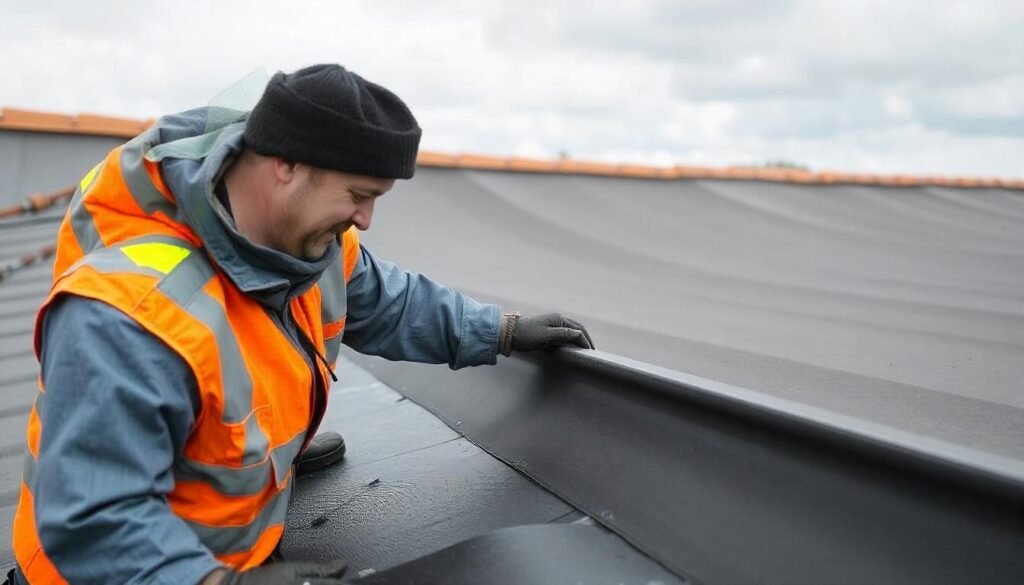 a man working in EPDM roof waterproofing