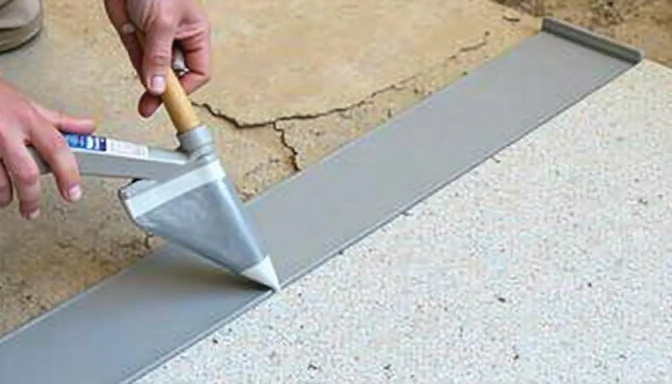 Applying liquid rubber waterproof sealant to a cracked surface using a caulking tool for a smooth finish.