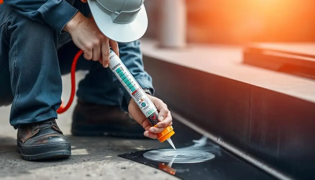 a worker Ignoring temperature guidelines to Applying liquid rubber waterproof sealant