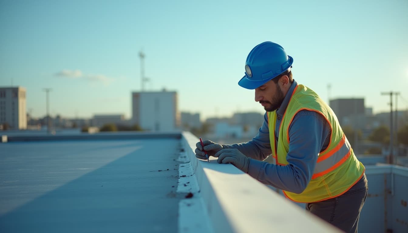 A worker inspecting Epdm roof