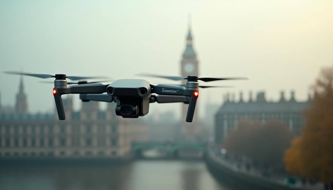 Drone flying over London with Big Ben in the background, showcasing the future of aerial inspections.
