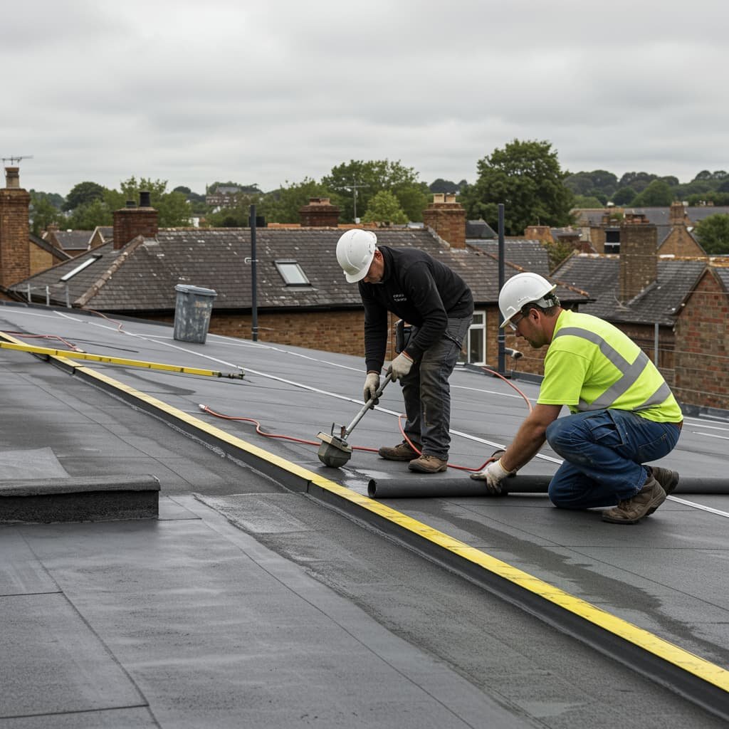 A Contractor is working on Fluid applied roofing project in london