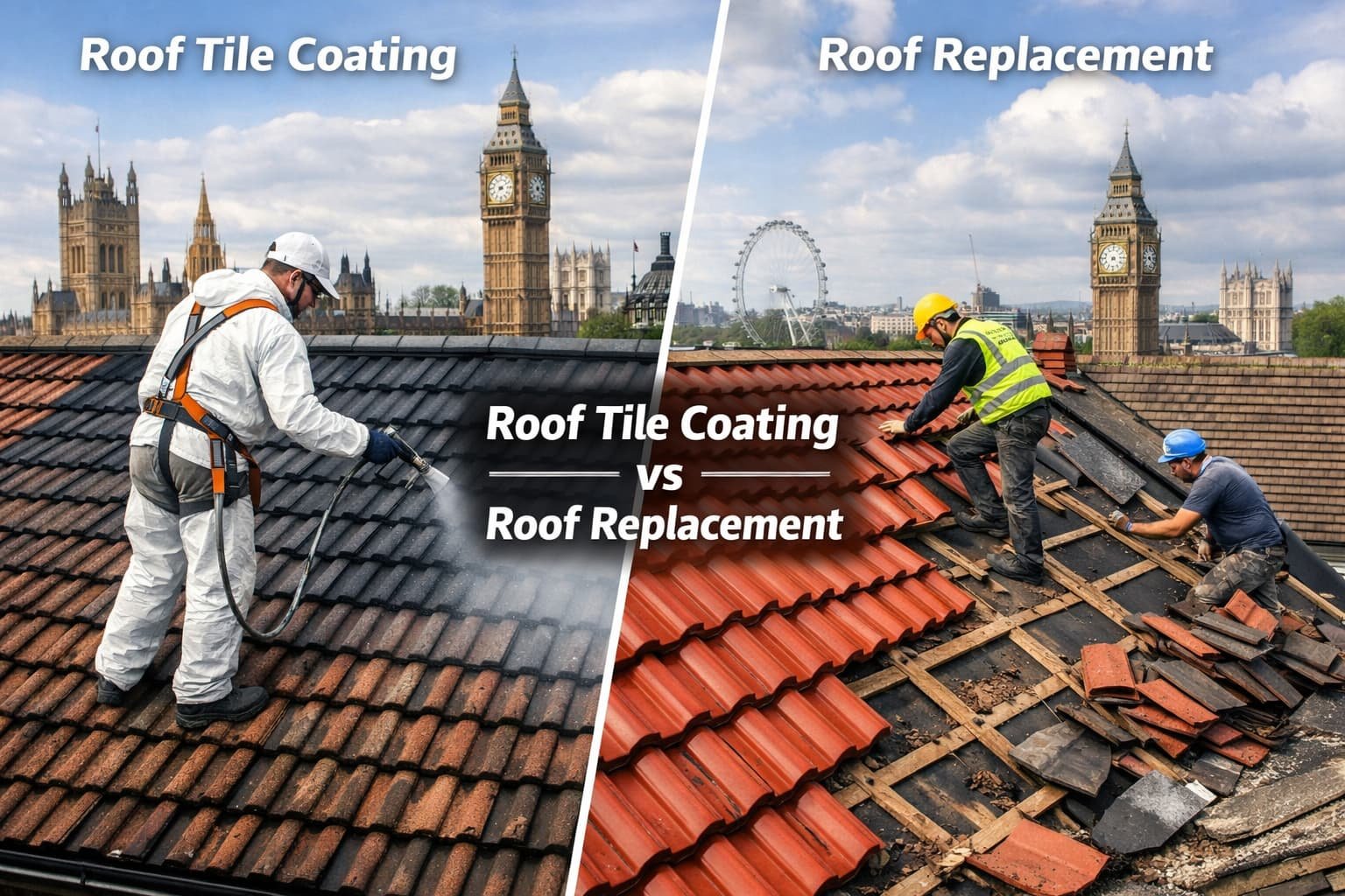 Roof Tile Coating Vs Roof Replacement in London comparison image