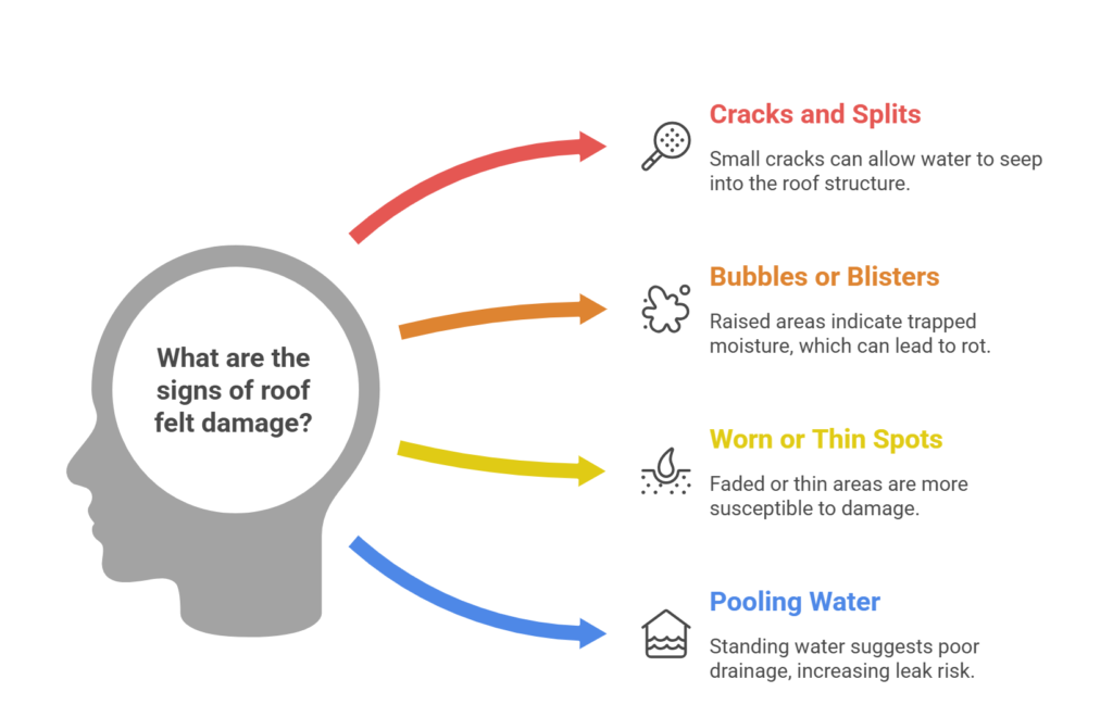 What are the signs of roof felt damage visual